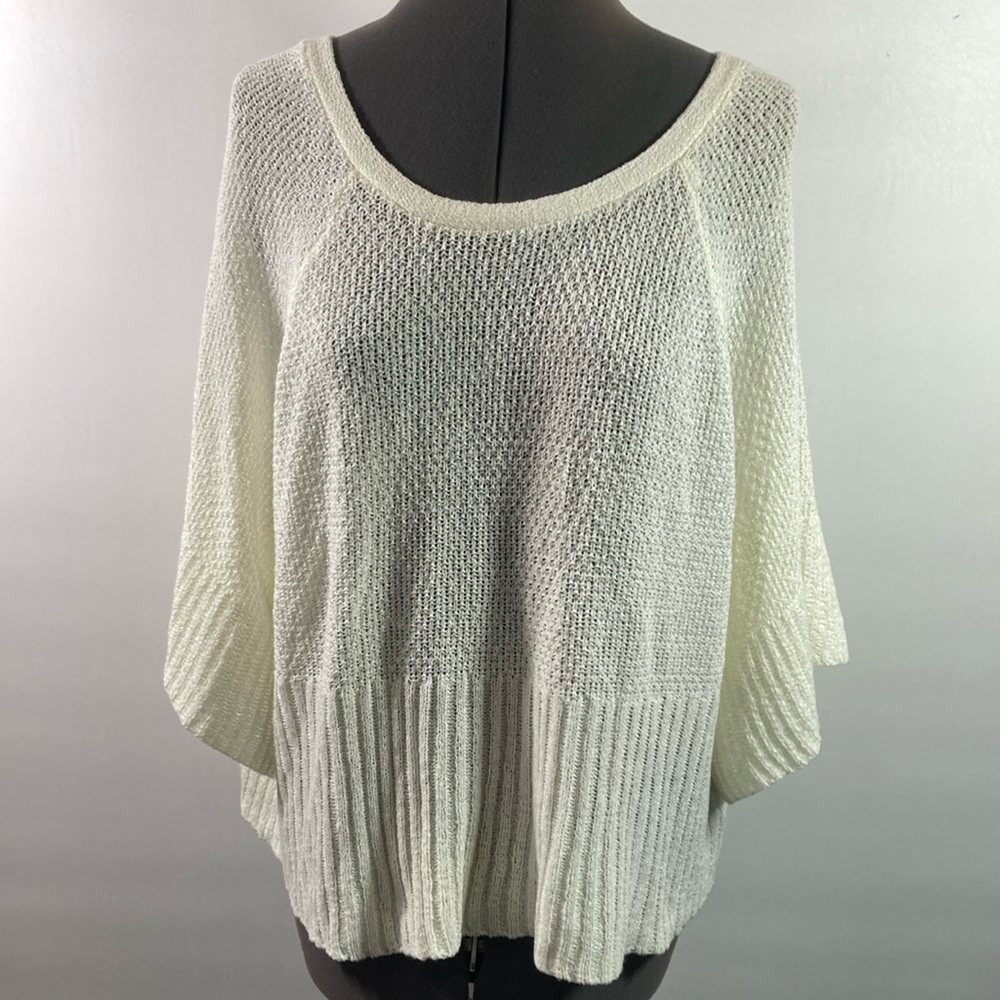 Charmed Hearts Cropped Sweater Women Size M Off White Low Tie Back Light Weight